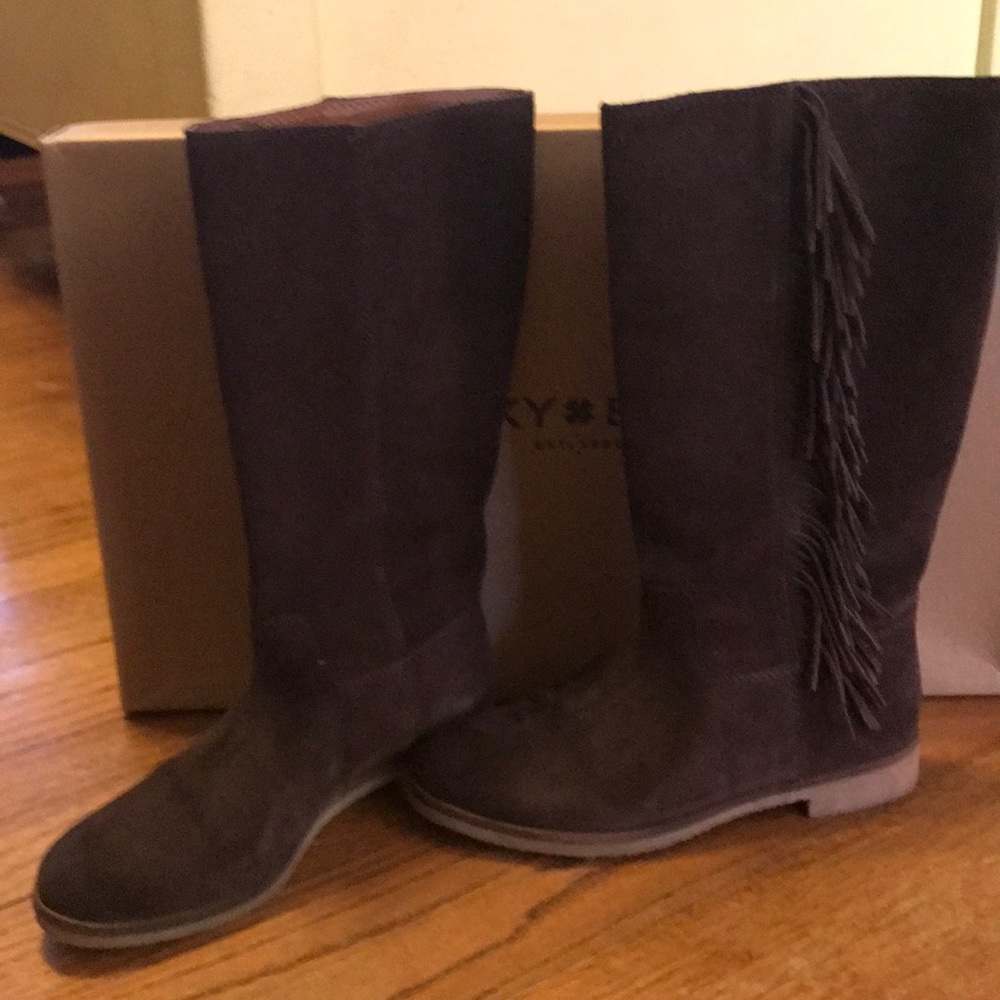 Lucky Brand suede fringe boots Size 6.5m